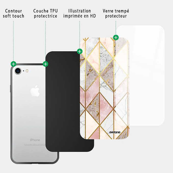Acheter Evetane Coque iPhone 7/8/ iPhone SE 2020/ 2022 Coque Soft Touch Glossy Marbre Rose Losange Design