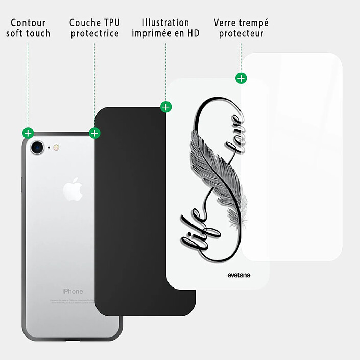 Acheter Evetane Coque iPhone 7/8/ iPhone SE 2020/ 2022 Coque Soft Touch Glossy Love Life Design