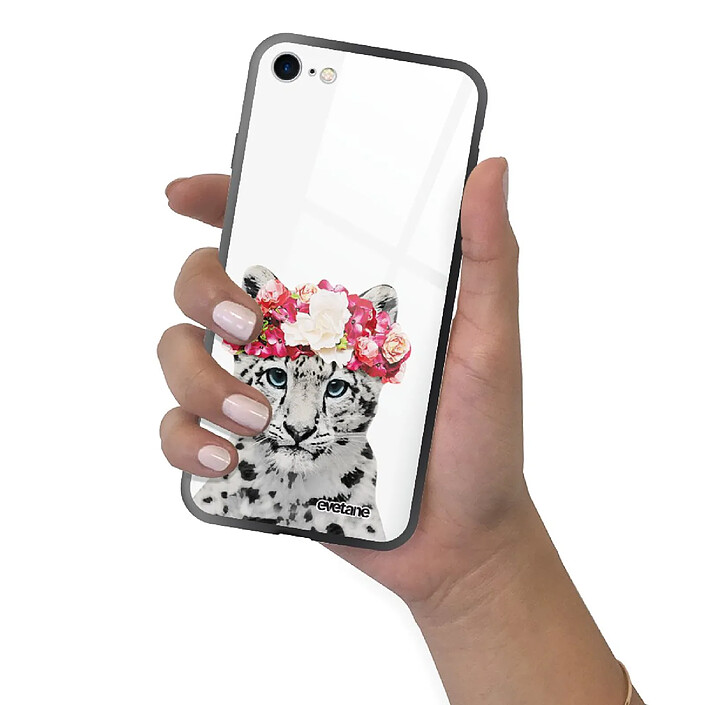 Evetane Coque iPhone 7/8/ iPhone SE 2020/ 2022 Coque Soft Touch Glossy Leopard Couronne Design pas cher