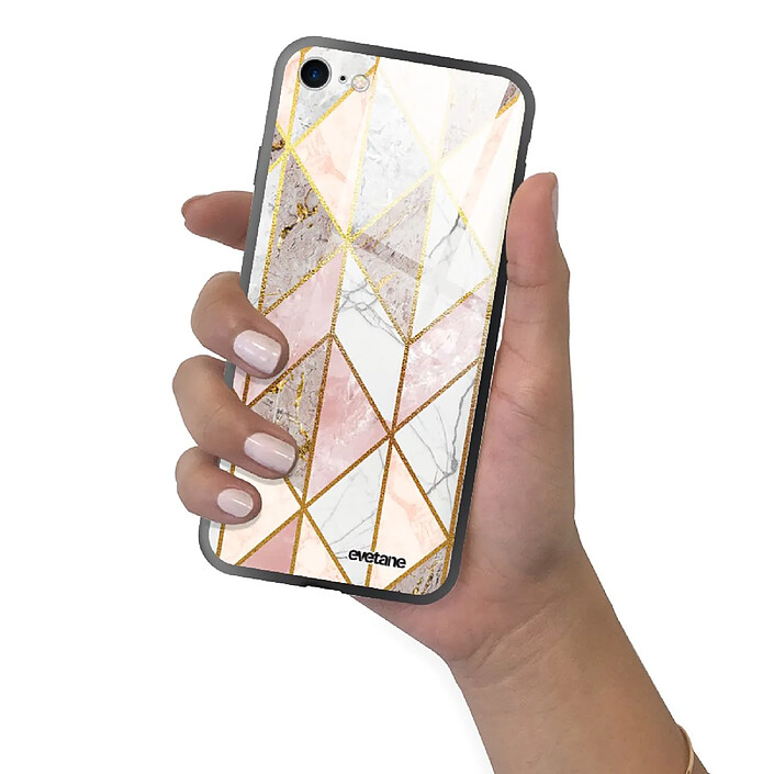 Evetane Coque iPhone 7/8/ iPhone SE 2020/ 2022 Coque Soft Touch Glossy Marbre Rose Losange Design pas cher