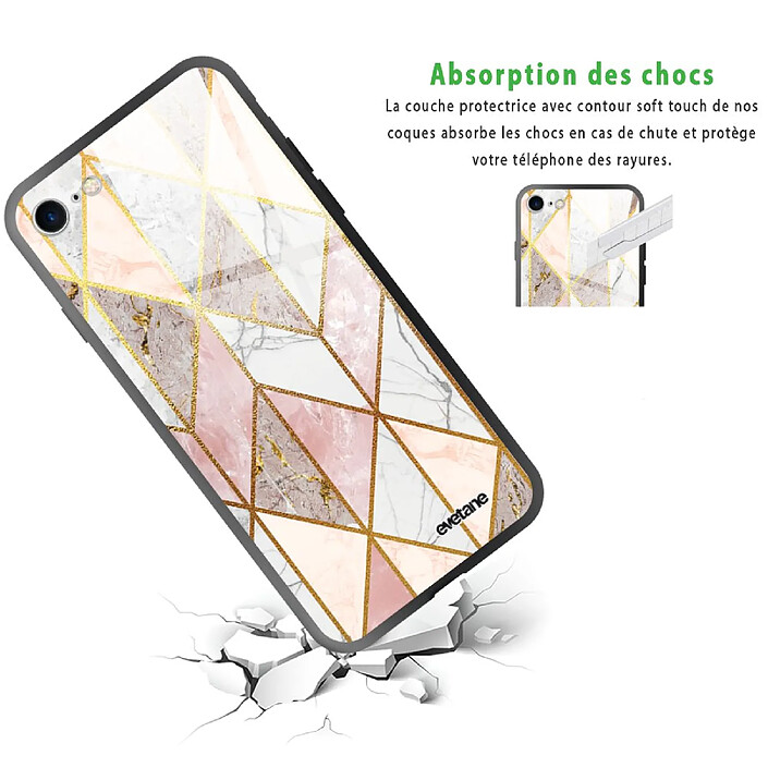 Avis Evetane Coque iPhone 7/8/ iPhone SE 2020/ 2022 Coque Soft Touch Glossy Marbre Rose Losange Design