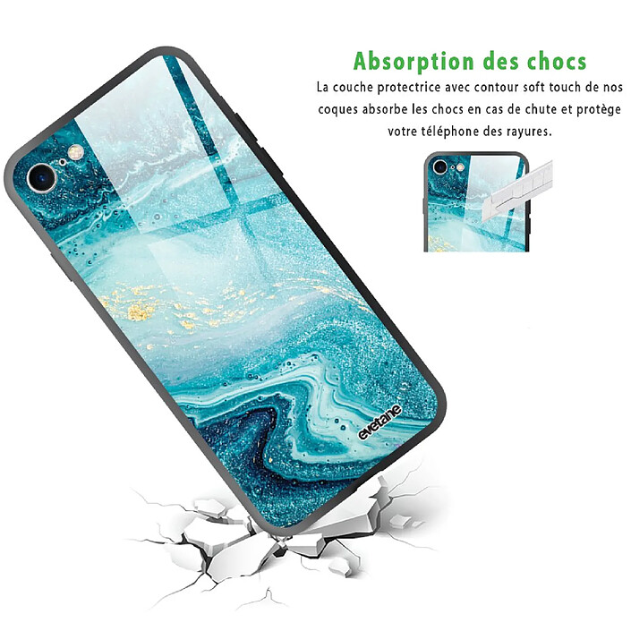 Avis Evetane Coque iPhone 7/8/ iPhone SE 2020/ 2022 Coque Soft Touch Glossy Bleu Nacré Marbre Design