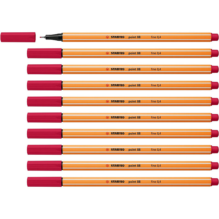 STABILO Stylo-Feutre POINT 88 Pointe Fine 0,4 mm rouge bordeaux x 10