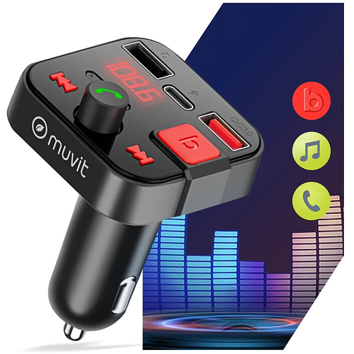Muvit Transmetteur FM Bluetooth Allume cigare avec Port de charge USB et USB C Muvit pas cher