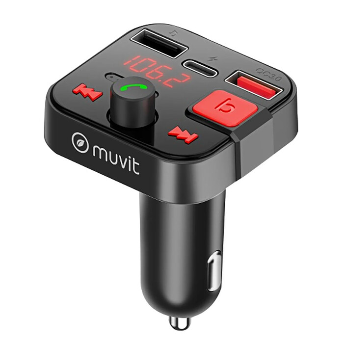Muvit Transmetteur FM Bluetooth Allume cigare avec Port de charge USB et USB C Muvit