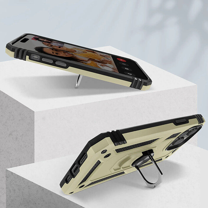 Avis Avizar Coque pour iPhone 15 Pro Max Hybride Bague Magnétique Série ArmoRing Or