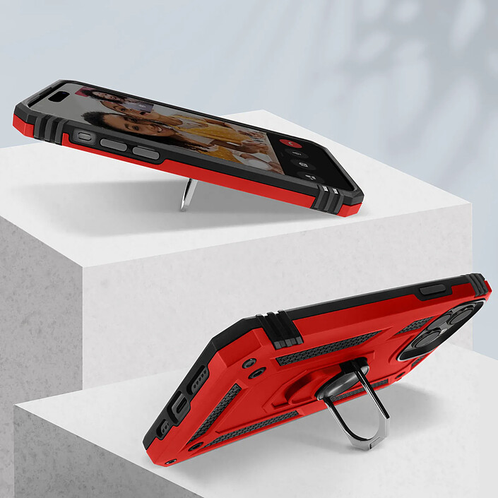 Avis Avizar Coque pour iPhone 15 Pro Max Hybride Bague Magnétique Série ArmoRing Rouge