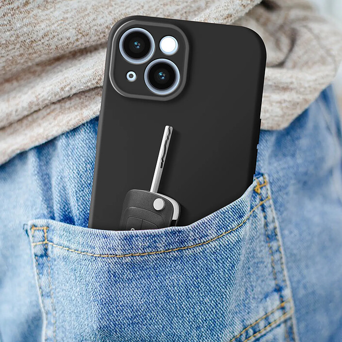 Avizar Coque Silicone pour iPhone 15 Caméra Protégée Soft Touch Série Sweet Noir pas cher