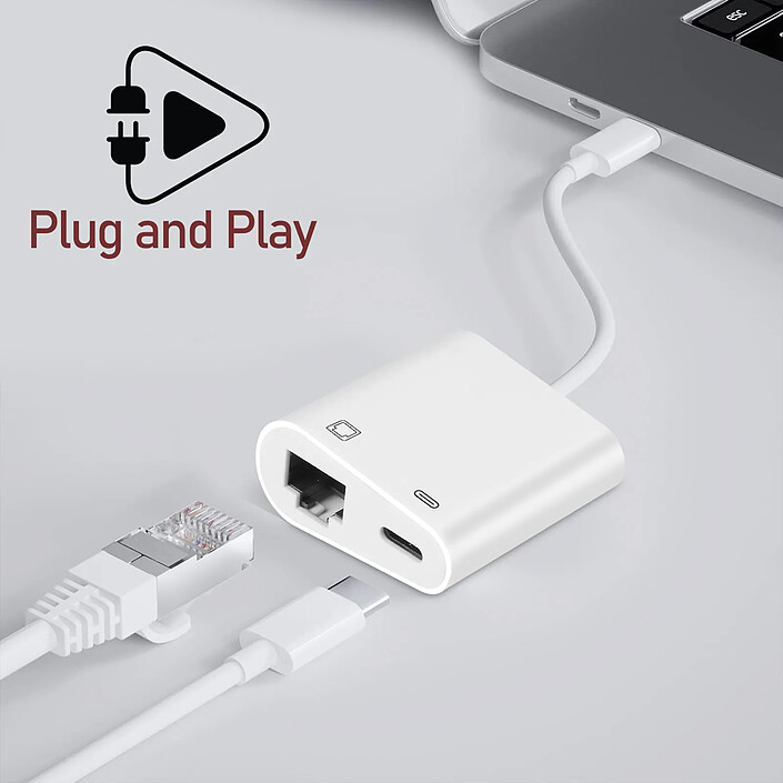 Avizar Adaptateur USB-C vers Ethernet + USB-C Charge et Connexion internet stable Blanc pas cher