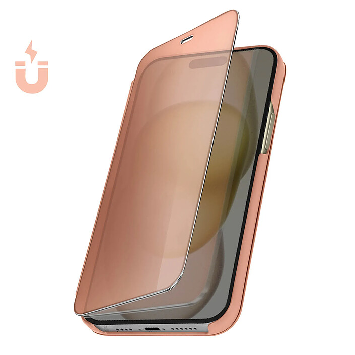 Avizar Étui Clear View pour iPhone 15 Pro Clapet Miroir Fonction Support Rose Gold pas cher