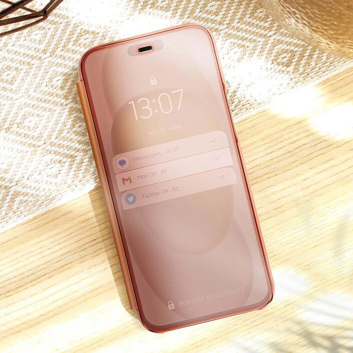 Acheter Avizar Étui Clear View pour iPhone 15 Pro Clapet Miroir Fonction Support Rose Gold