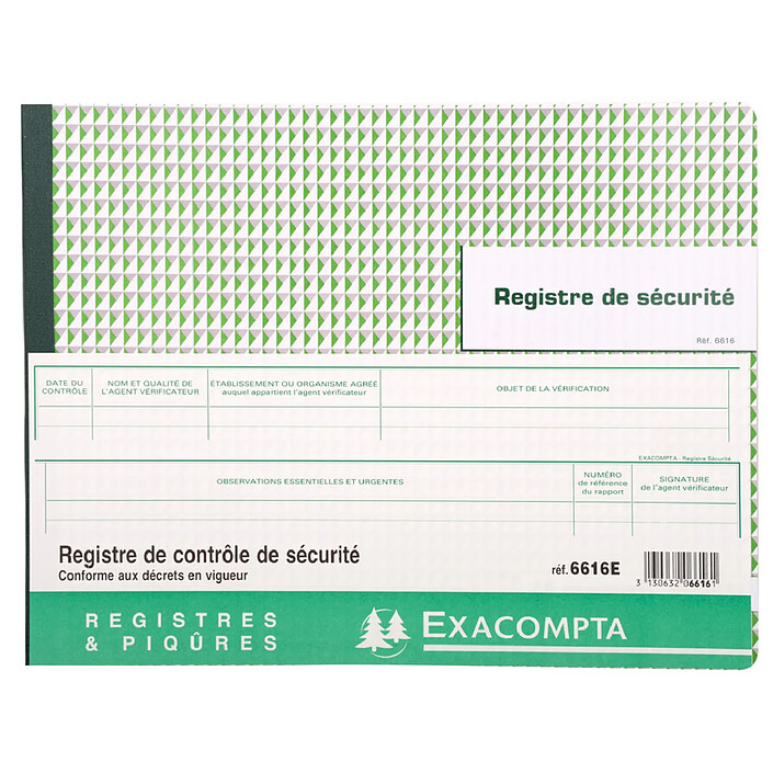 EXACOMPTA Piqûre 24x32cm - Registre des contrôles de santé et de sécurité au travail - 20 pages x 5