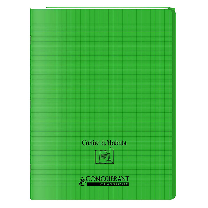 CONQUÉRANT Cahier à rabat agrafé 24x32cm 96P 90G grands carreaux polypro vert x 40