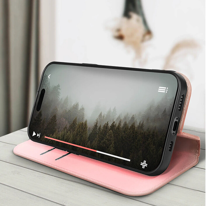 Acheter Avizar Étui pour iPhone 15 Plus Porte-carte Support Vidéo Clapet Magnétique Rose