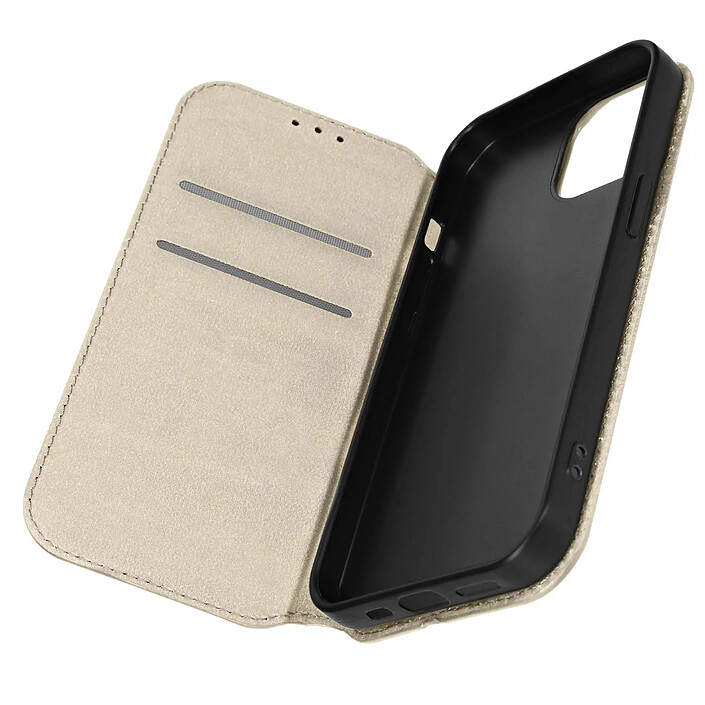 Avizar Étui pour iPhone 15 Porte-carte Support Vidéo Clapet Magnétique Or