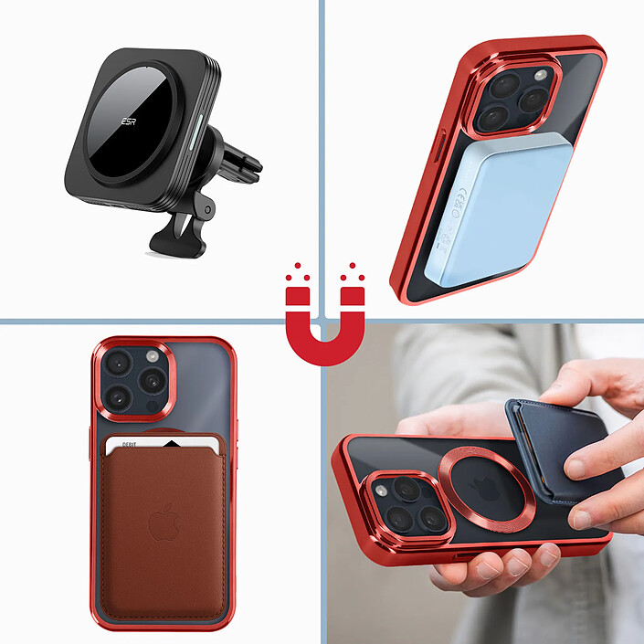 Avis Avizar Coque pour iPhone 15 Pro Max en Silicone Chromé Compatible MagSafe Rouge