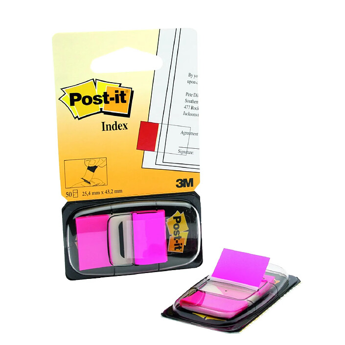 POST-IT Distributeur de 50 index étroits 25,4 x 43,2 mm Rose vif