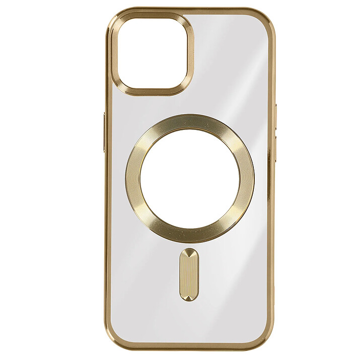 Avizar Coque MagSafe pour iPhone 15 Silicone Protection Caméra Contour Chromé Or