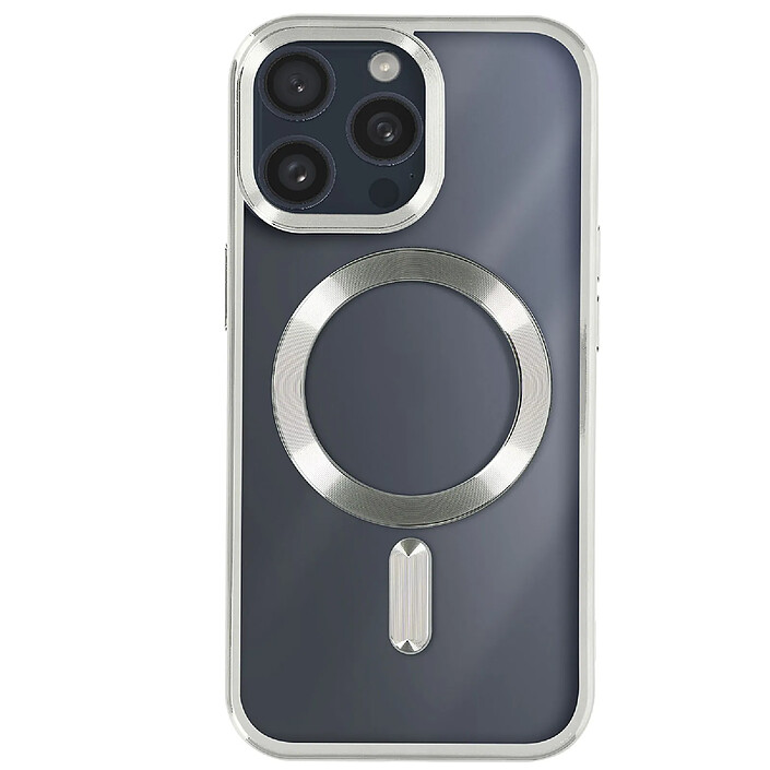 Avizar Coque MagSafe pour iPhone 15 Pro Silicone Protection Caméra Chromé Argent