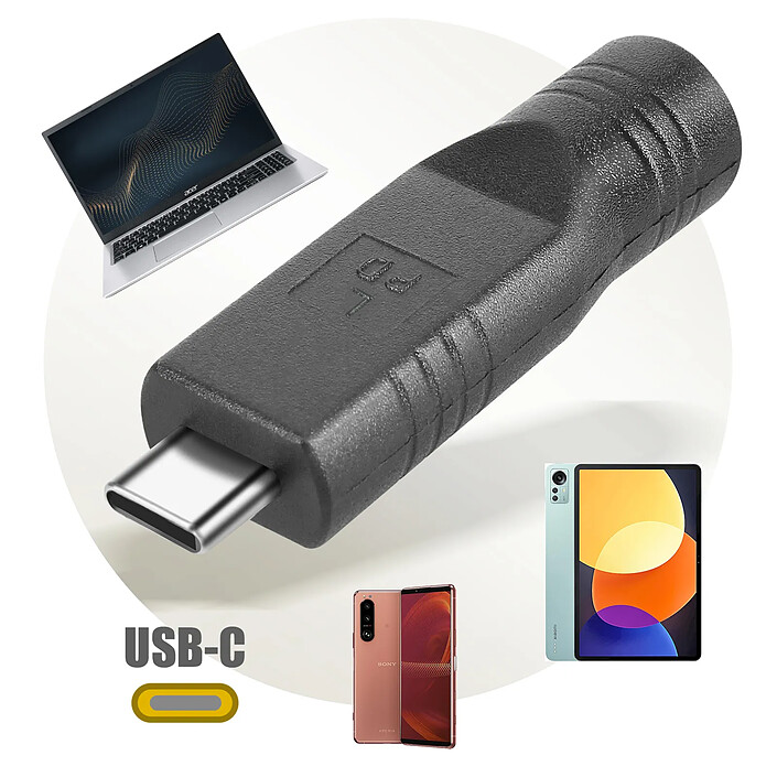Avizar Adaptateur de Charge USB-C vers DC 7.4 x 0.6mm, Noir pas cher