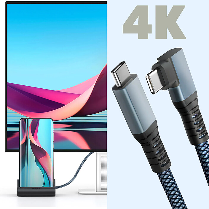 Acheter Avizar Câble USB-C 3 en 1 Charge 100W Résolution 4K Transfert 20Gbps Coudé 2m
