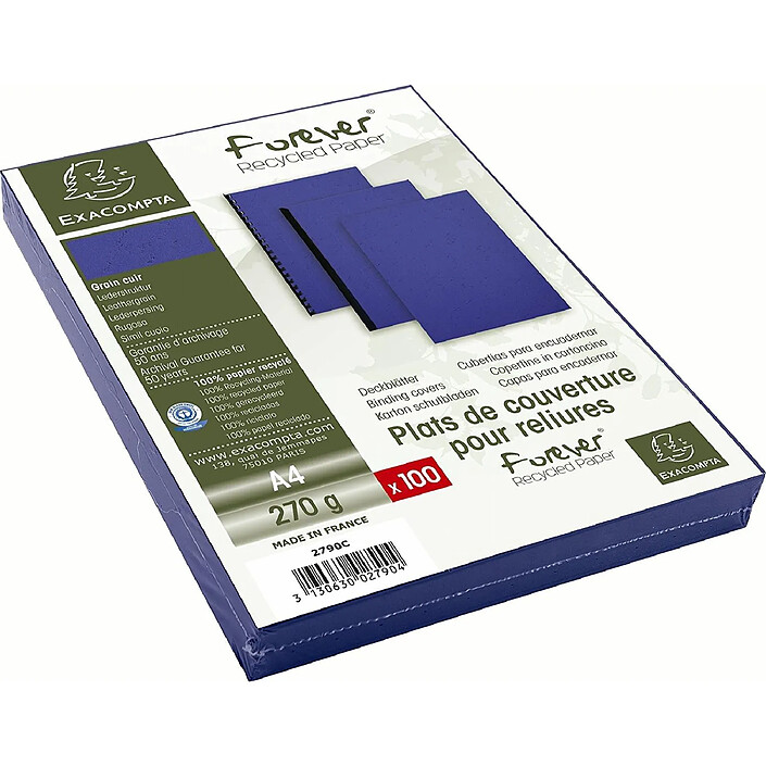 EXACOMPTA Paquet de 100 couvertures matière synthétique pour reliure A4 270g Bleu foncé x 4