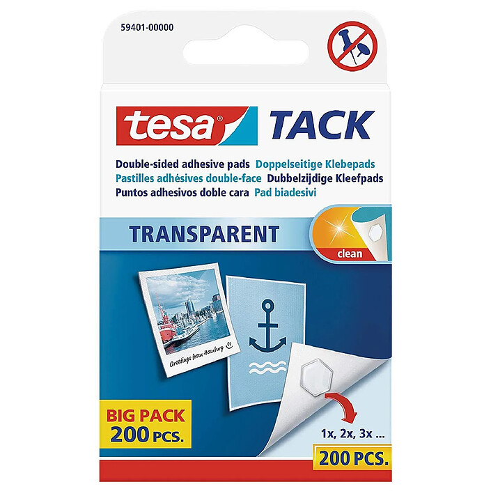 TESA Pack 200 Pastilles Double-face Transparent Tack 12 x 13 mm