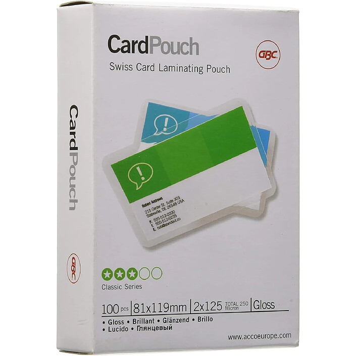 GBC Lot de 100 Pochettes format carte 83x119 mm 2x125mic brillantes