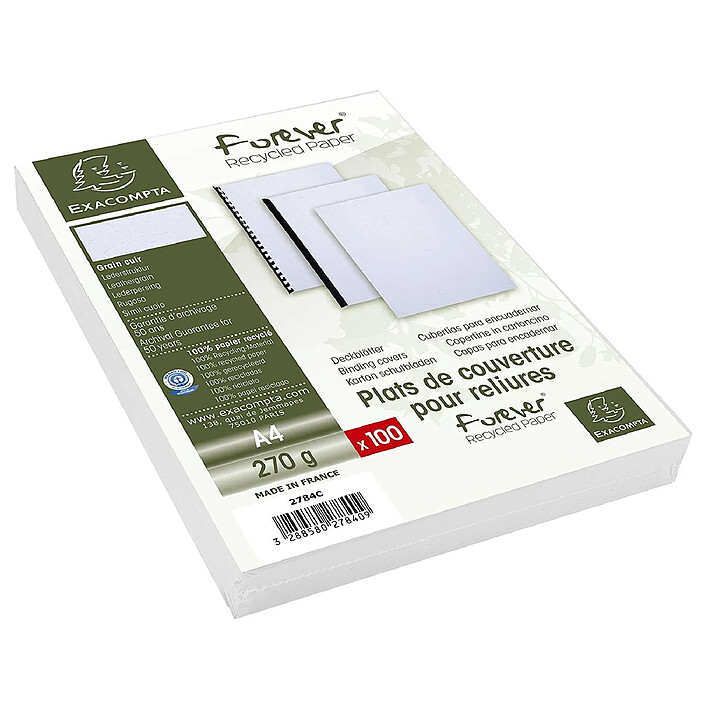 EXACOMPTA Paquet de 100 couvertures matière synthétique 270g pour reliure A4 Blanc x 4