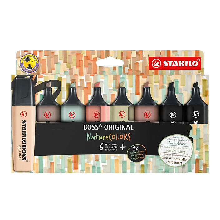 STABILO Etui de 8 surligneurs BOSS ORIGINAL NatureCOLORS dont 2 Noirs x 5