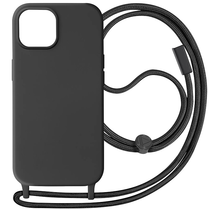 Avizar Coque Cordon pour iPhone 15 Lanière Tour du Cou 80cm série Corda Noir