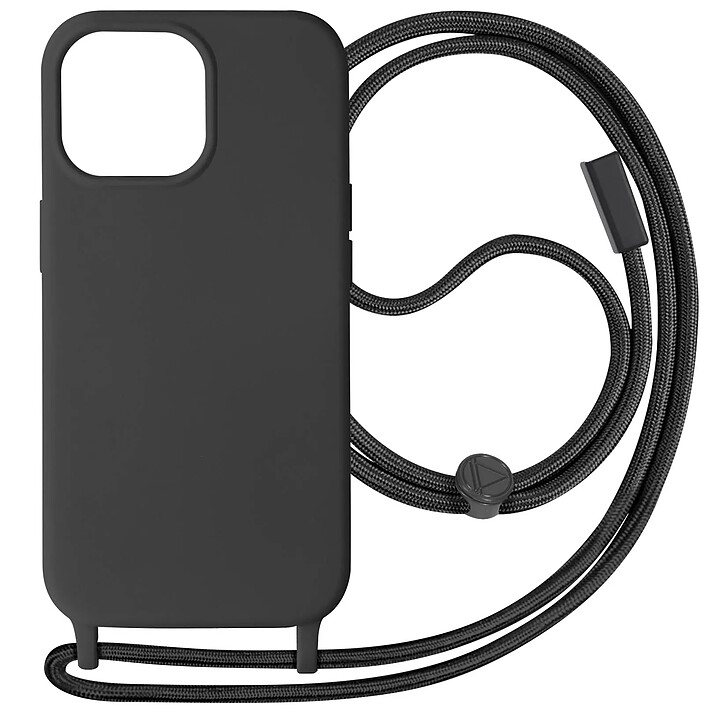 Avizar Coque pour iPhone 15 Pro Max Semi-Rigide Soft-Touch avec Cordon Tour de Cou Noir