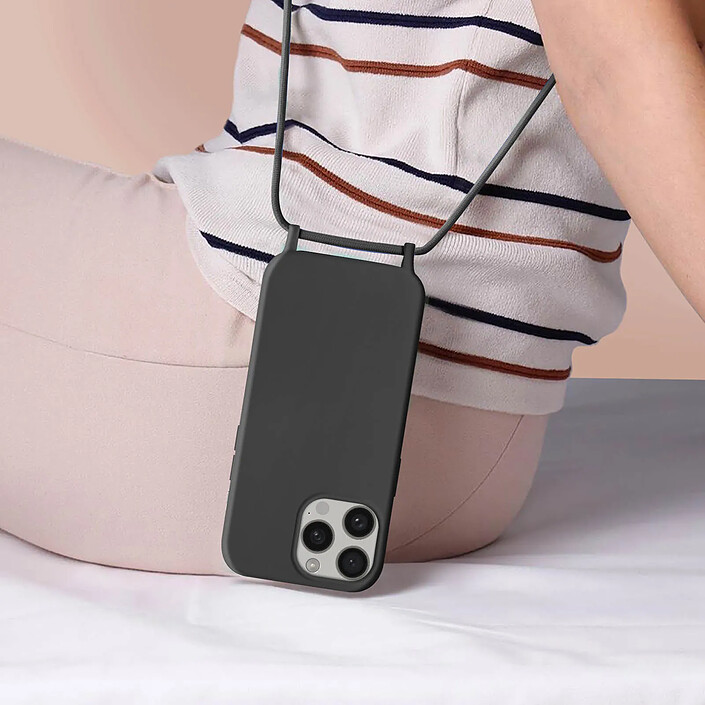 Avis Avizar Coque pour iPhone 15 Pro Max Semi-Rigide Soft-Touch avec Cordon Tour de Cou Noir