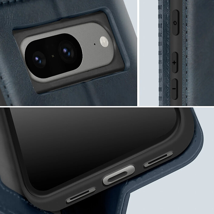 Avizar Étui pour Google Pixel 8 Portefeuille Motif Damier Collection Geo Bleu nuit pas cher