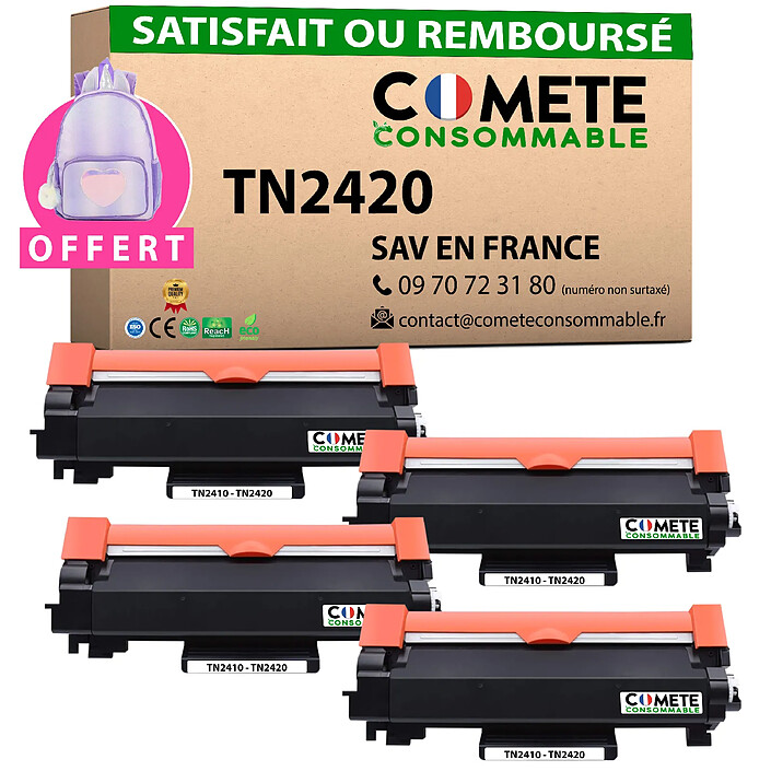 COMETE - TN2420 - Pack de 4 Toners Compatibles avec Brother TN2420 (ou TN2410) - Marque française