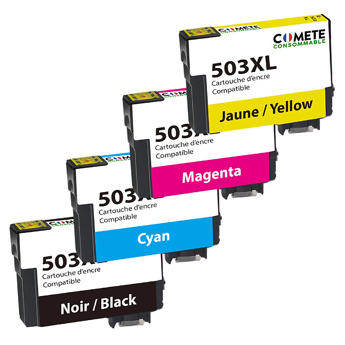 COMETE - 503XL - 4 Cartouches d'encre Compatibles avec Epson 503 XL - Noir et Couleur - Marque française