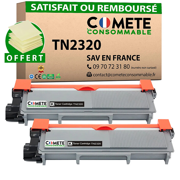 COMETE - Marque Française -  TN2320 TN2310 - 2 Toners Compatible Brother - 2 Noir