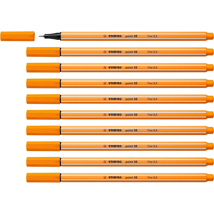 STABILO Stylo-Feutre POINT 88 Pointe Fine 0,4 mm orange x 10