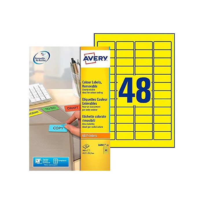 AVERY paquet de 960 étiquettes, 45,7 x 21,2 mm, jaune