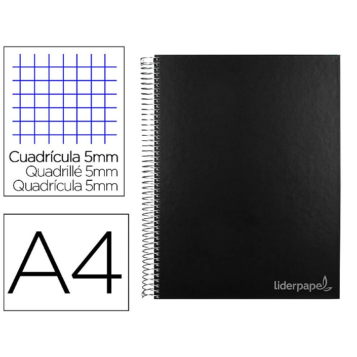 Avis LIDERPAPEL Cahier spirale Jolly A4 280p 75g quadrillé 5x5mm microperforé 4 trous - Noir