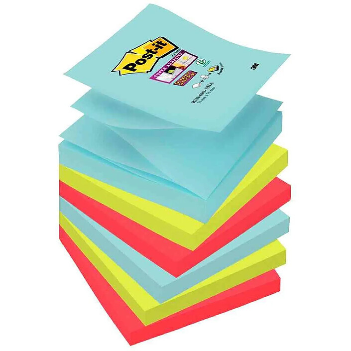 POST-IT Lot de 6 Bloc-notes adhésifs Super Sticky Z-Notes 76 x 76 mm ...