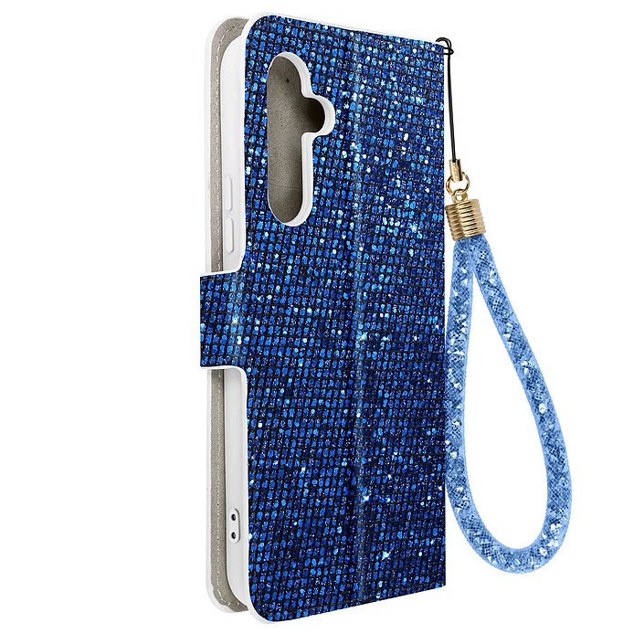 Avizar Étui pour Samsung Galaxy A54 5G Pailleté Disco Portefeuille Support vidéo Bleu