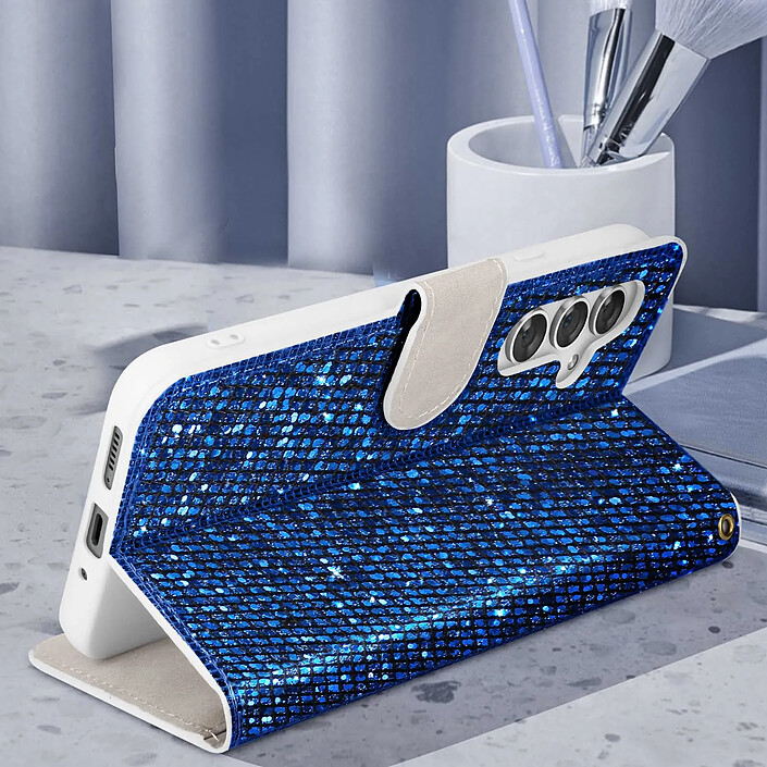 Acheter Avizar Étui pour Samsung Galaxy A54 5G Pailleté Disco Portefeuille Support vidéo Bleu