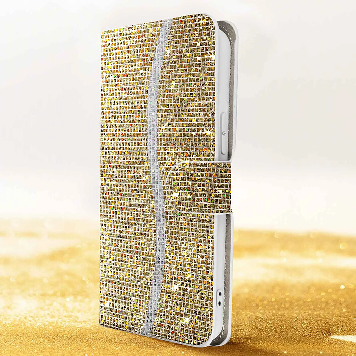 Avis Avizar Étui pour iPhone 15 Plus Pailleté Disco Portefeuille Support vidéo Or