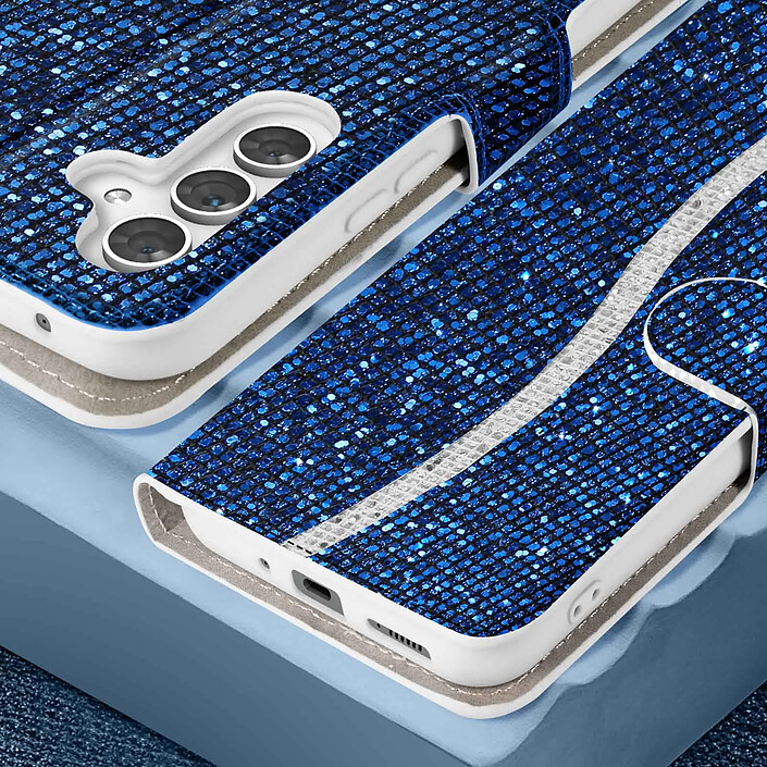 Avizar Étui pour Samsung Galaxy A54 5G Pailleté Disco Portefeuille Support vidéo Bleu pas cher