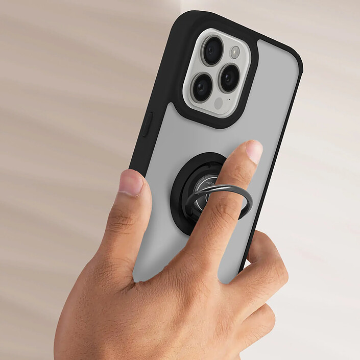 Avis Coque pour iPhone 15 Pro Hybride Bague Métallique Support Vidéo Ringrip Noir