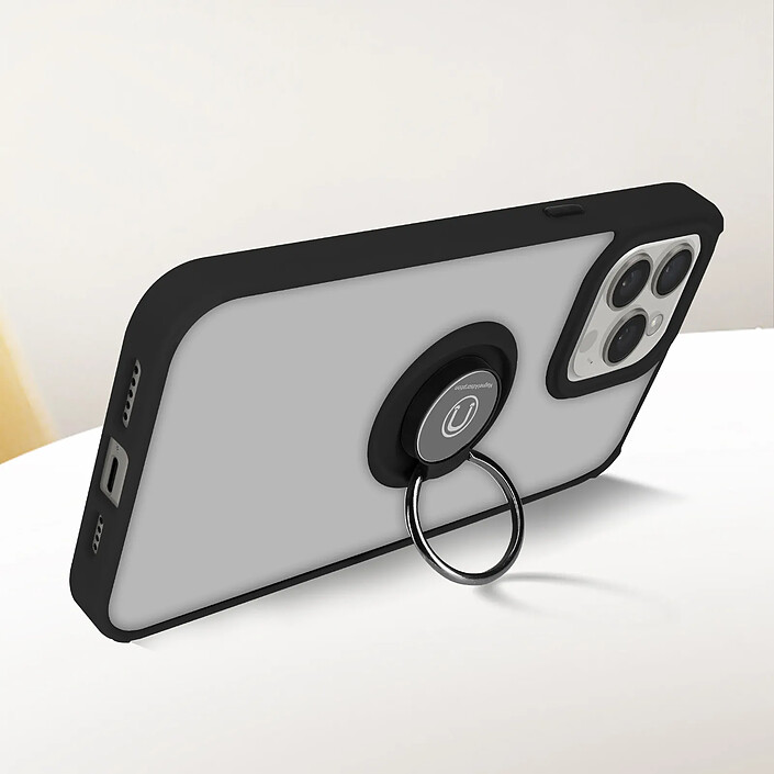 Coque pour iPhone 15 Pro Hybride Bague Métallique Support Vidéo Ringrip Noir pas cher