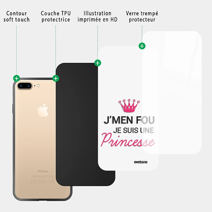 Acheter Evetane Coque iPhone 7 Plus/ 8 Plus Coque Soft Touch Glossy Je suis une princesse Design