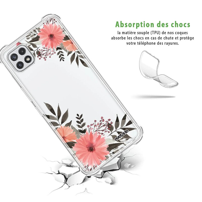 Avis Evetane Coque Samsung Galaxy A22 5G Silicone antichocs Solides coins renforcés  transparente Motif Fleurs roses