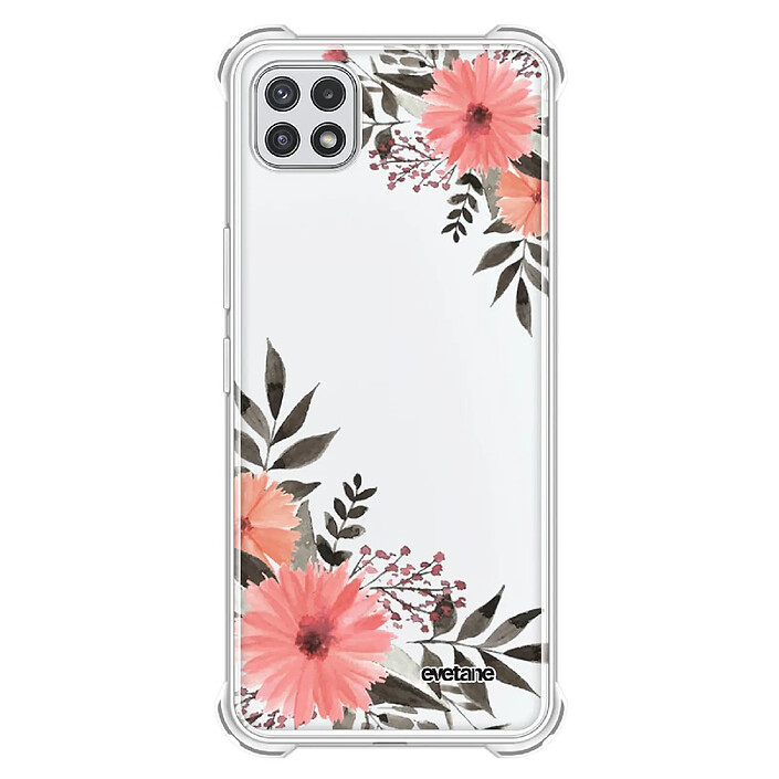 Evetane Coque Samsung Galaxy A22 5G Silicone antichocs Solides coins renforcés  transparente Motif Fleurs roses
